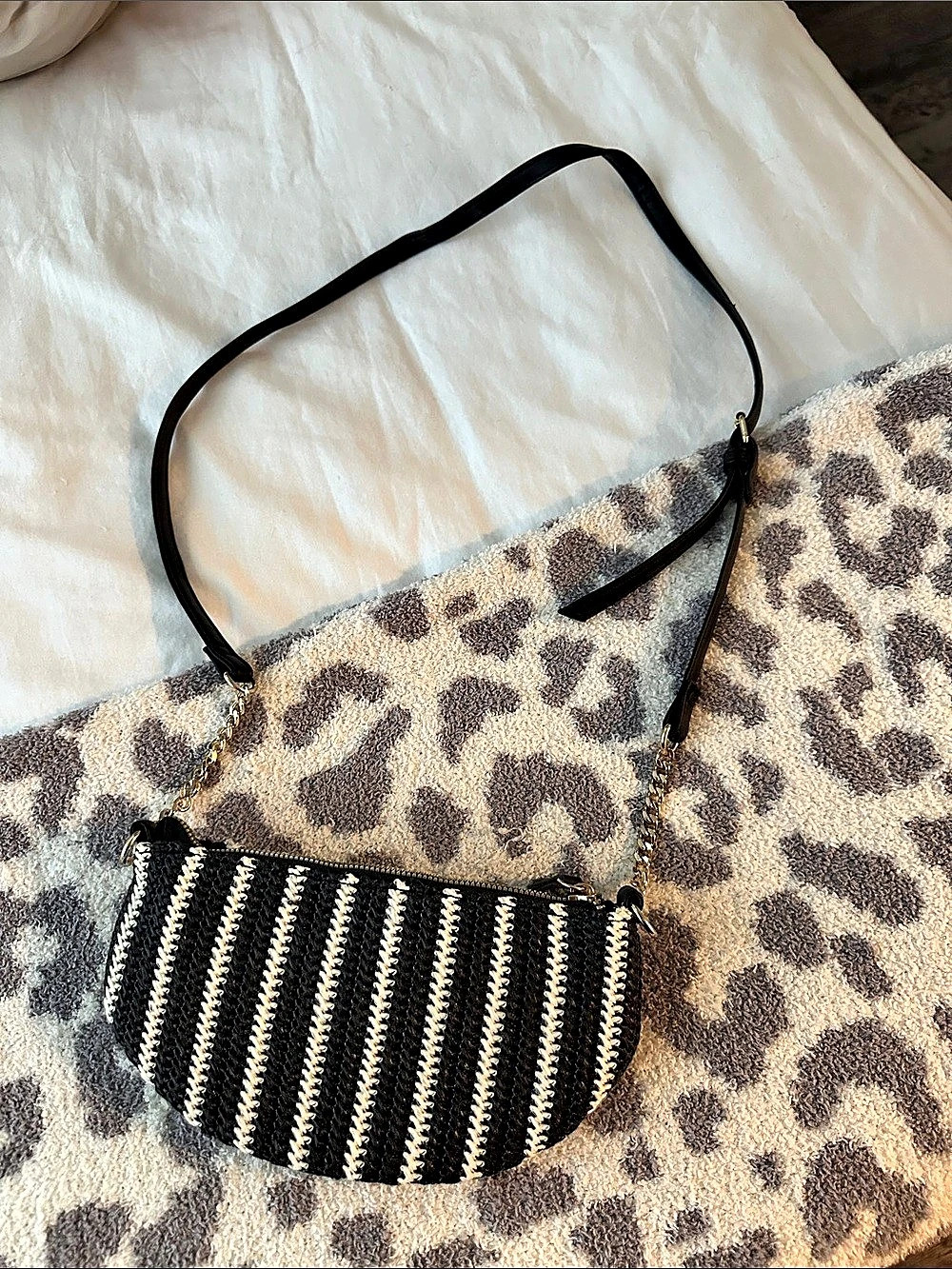 Striped Crossbody Bag in Black & White Like New